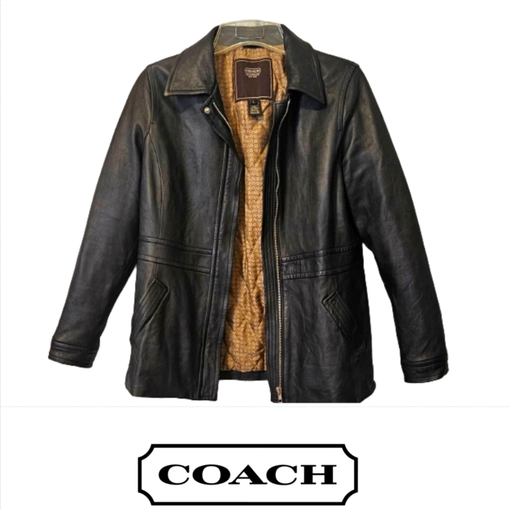 Coach black leather zipper front jacket
